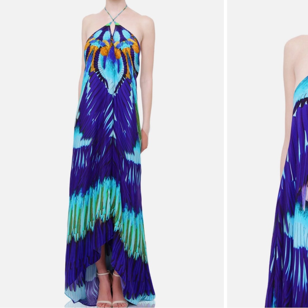 SHAHIDA FEATHER PRINT BLUE MAXI DRESS ONE SIZE 0885